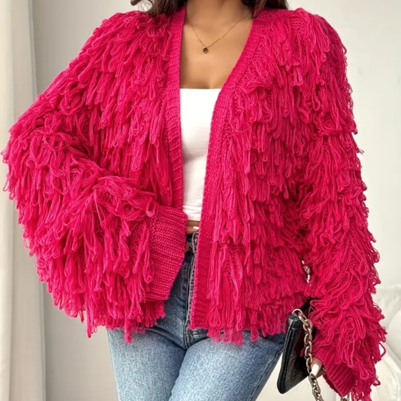 boutique Sweaters - Cardigan Chunky Fuscia knit open front showstopper cardigan nwot